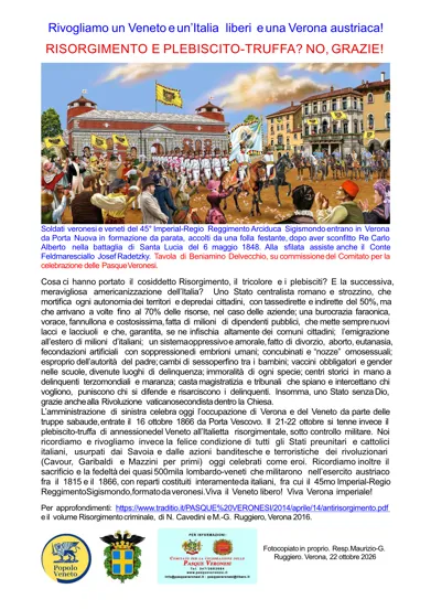 Soldati veronesi e veneti del 45° Imperial-Regio Reggimento Arciduca Sigismondo entrano in Verona da Porta Nuova in formazione da parata, accolti da una folla festante, dopo aver sconfitto Re Carlo Alberto nella battaglia di Santa Lucia del 6 maggio 
