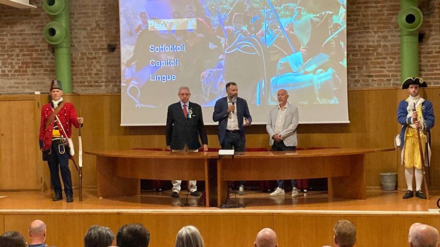 Presentazione del film Le Pasque Veronesi alla Torre di Malta di Cittadella con il Sindaco Luca Pierobon, Alberto Montagner di Raixe Venete e Maurizio Ruggiero del Comitato Pasque Veronesi.