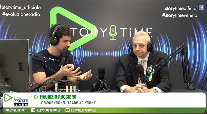 Maurizio Ruggiero, Segretario del Comitato per la celebrazione delle Pasque Veronesi, durante l’intervista radiofonica su Story-Time dedicata alla storia di Verona.