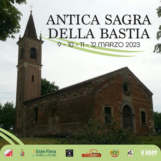 Locandina dell’Antica Sagra della Bastia a Isola della Scala (Verona), edizione 2023, con la partecipazione del Comitato per la celebrazione delle Pasque Veronesi.